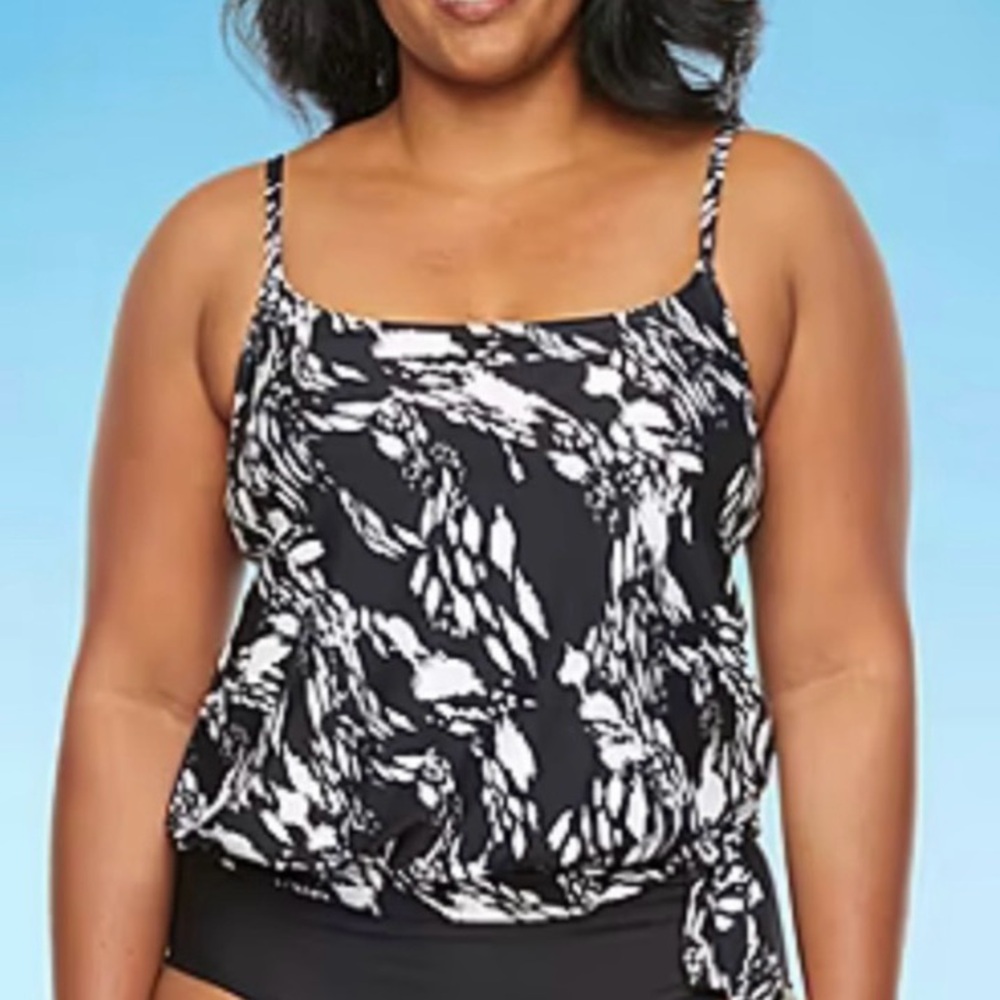 NWT Sonnet Shores Plus Size Abstract Blouson Swim Suit Top